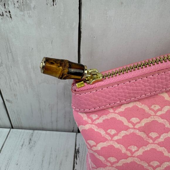 J. McLaughlin Pink Initial "H" Makeup Bag Gold Leather Zipper - Picture 5 of 14